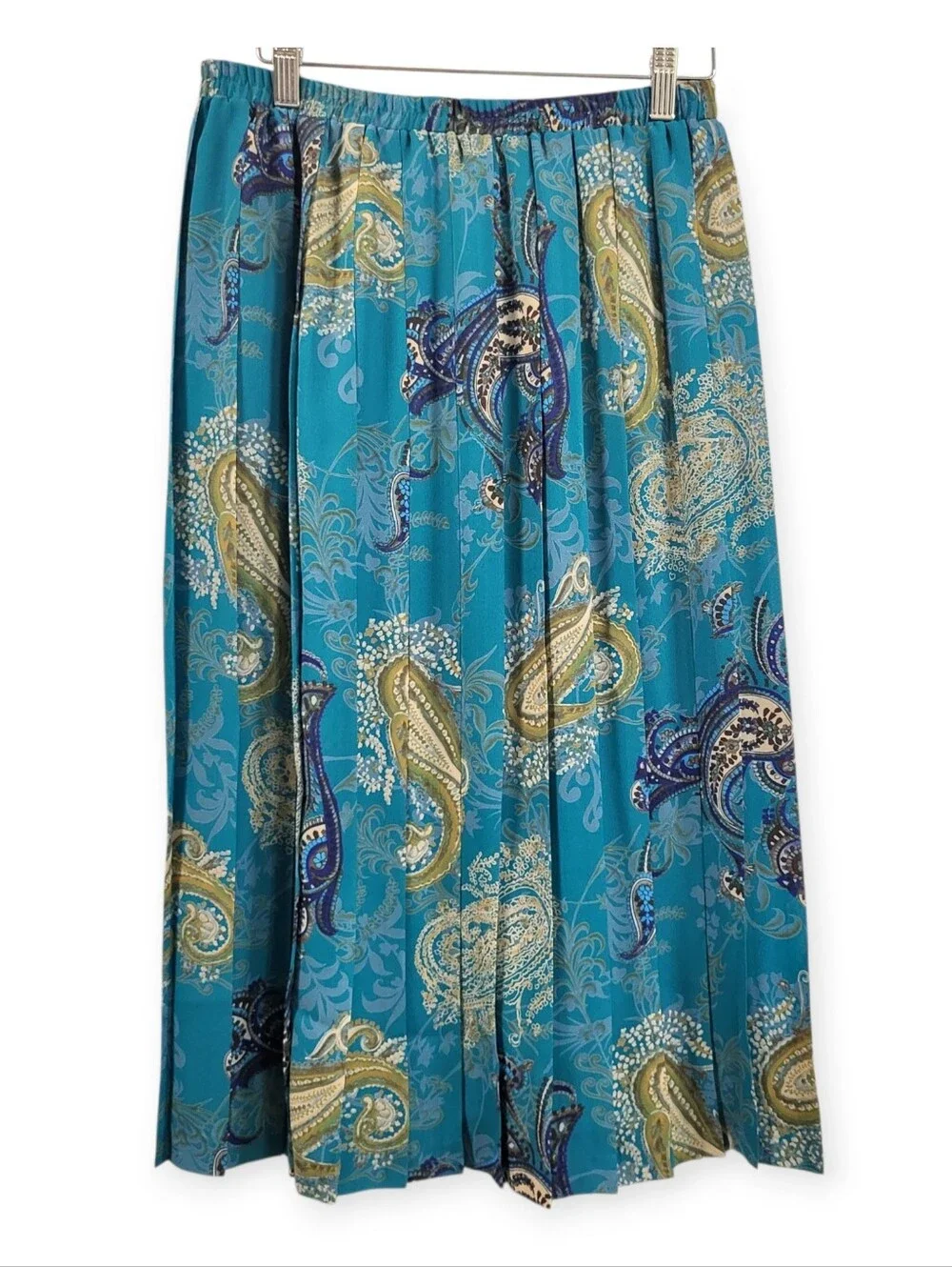 Vintage‎ Ann Travis Petite 12 Pleated Paisley Midi Skirt Blue Green Flawless